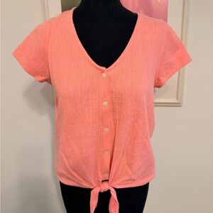 J. Crew Peach Button-Down Tie-Front Shirt